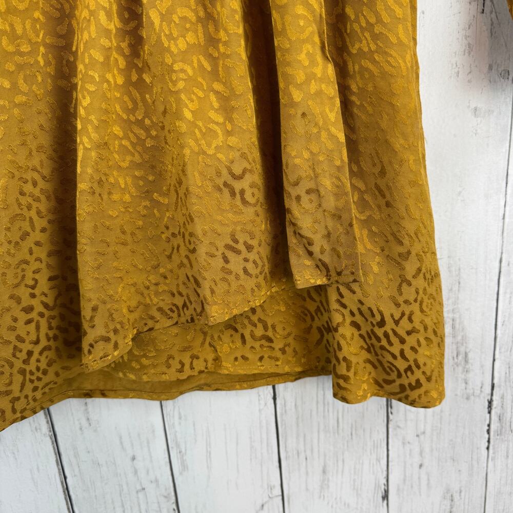 Anthropologie Yellow Gold Metallic Leopard Long Sleeve Mini Dress Size Small - Picture 8 of 15